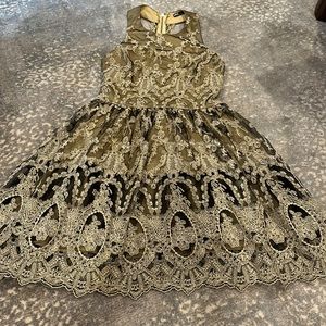 INA AMAZING GOLD AND BLACK LACE T BACK DRESS